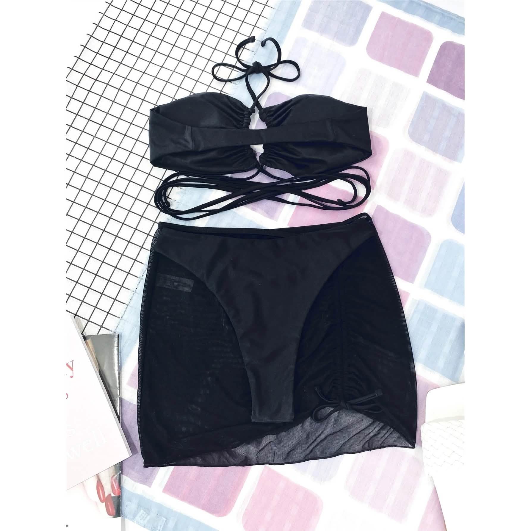 3-Pack: Criss Cross Halter Bikini Swimsuit & Beach Skirt DailySale