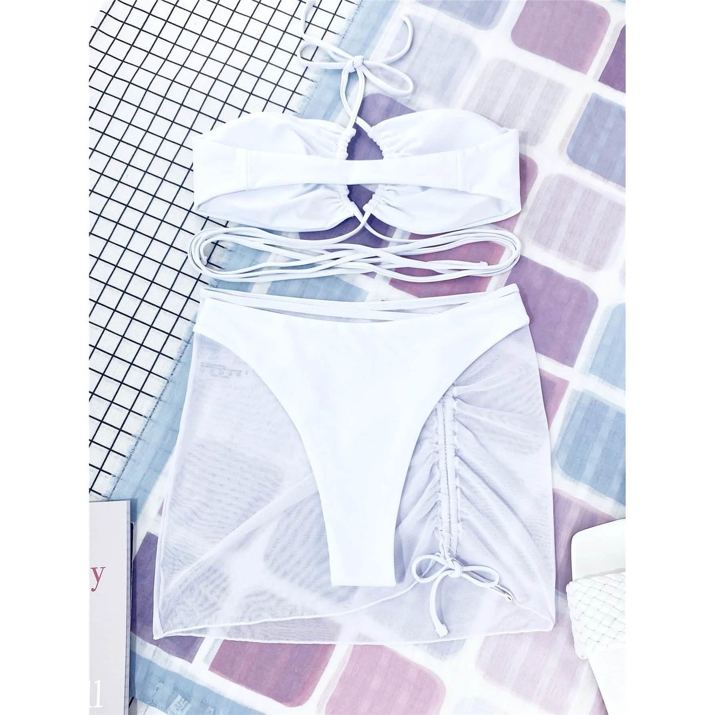3-Pack: Criss Cross Halter Bikini Swimsuit & Beach Skirt DailySale