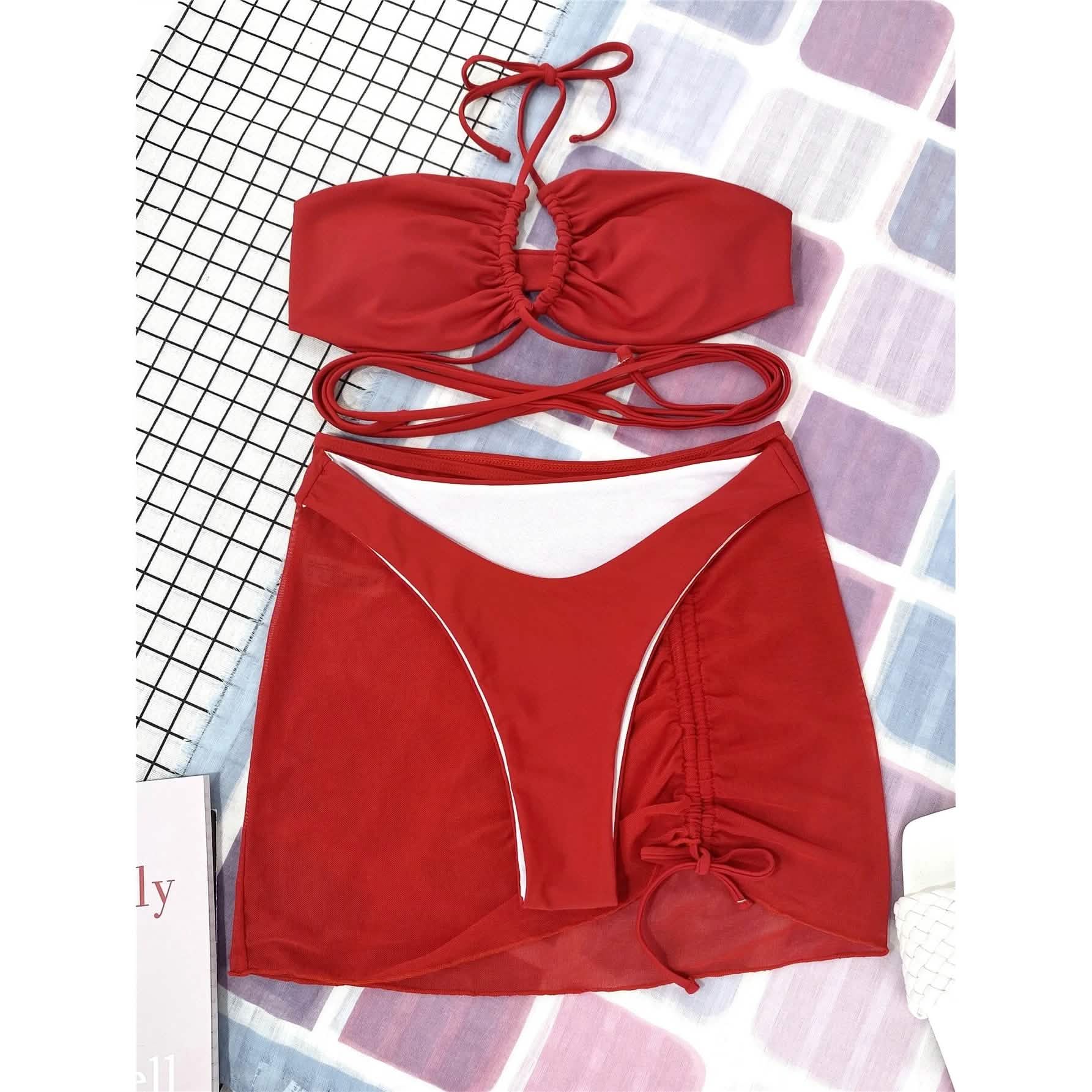 3-Pack: Criss Cross Halter Bikini Swimsuit & Beach Skirt DailySale