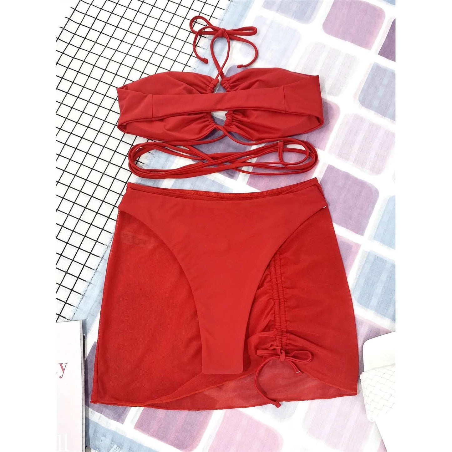 3-Pack: Criss Cross Halter Bikini Swimsuit & Beach Skirt DailySale