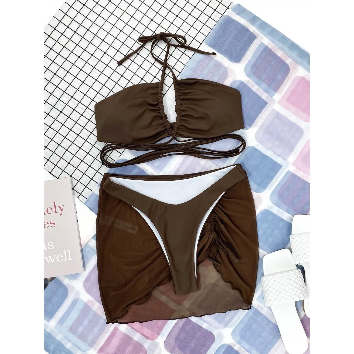 3-Pack: Criss Cross Halter Bikini Swimsuit & Beach Skirt DailySale