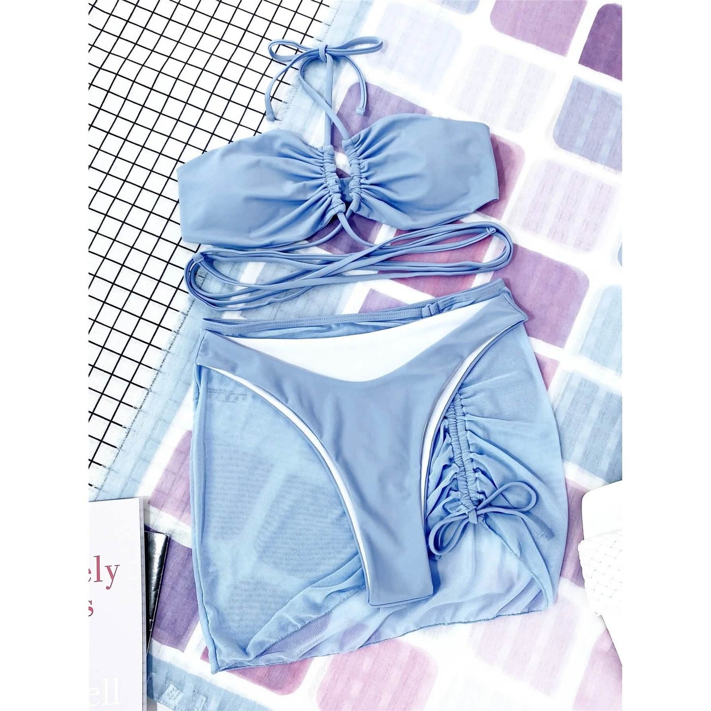 3-Pack: Criss Cross Halter Bikini Swimsuit & Beach Skirt DailySale