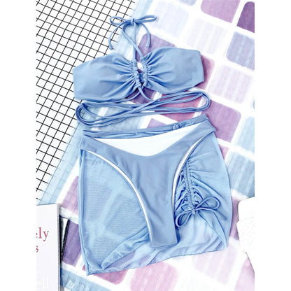 3-Pack: Criss Cross Halter Bikini Swimsuit & Beach Skirt DailySale