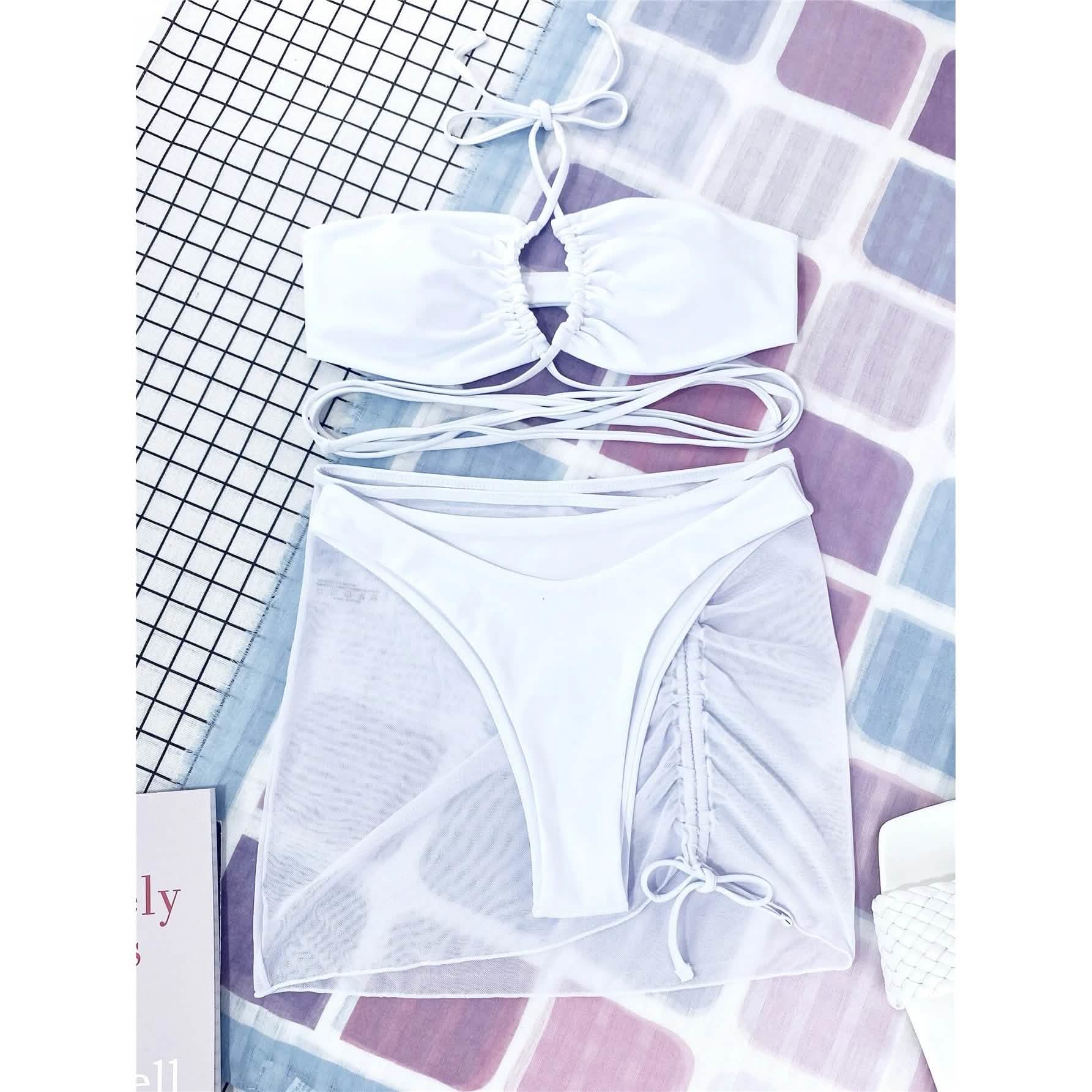 3-Pack: Criss Cross Halter Bikini Swimsuit & Beach Skirt DailySale