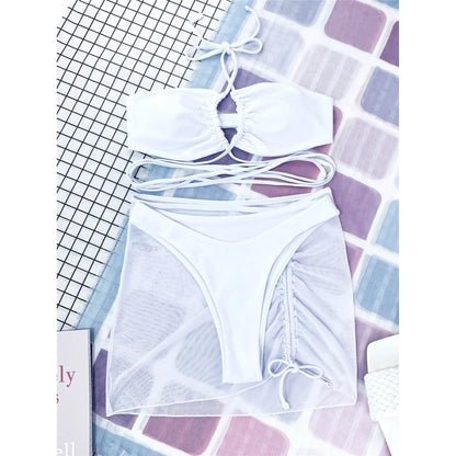 3-Pack: Criss Cross Halter Bikini Swimsuit & Beach Skirt DailySale
