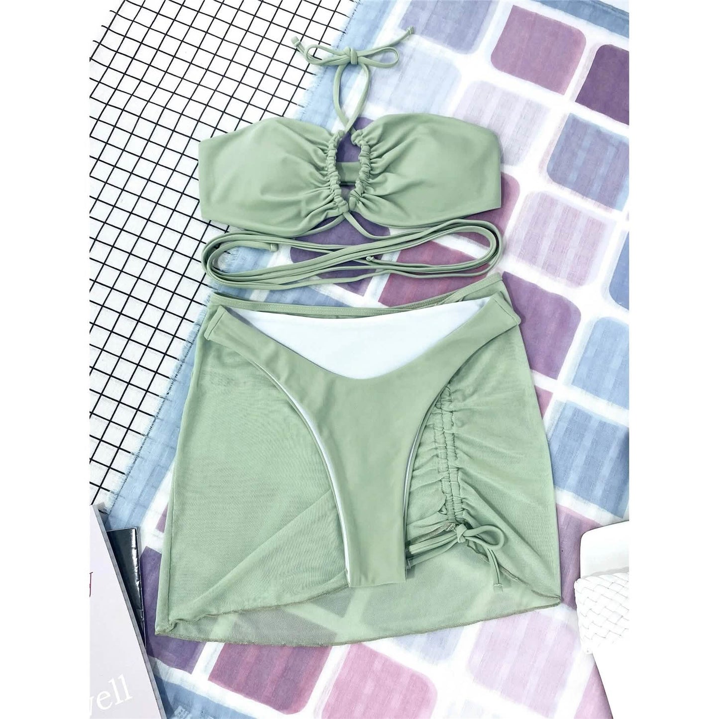 3-Pack: Criss Cross Halter Bikini Swimsuit & Beach Skirt DailySale