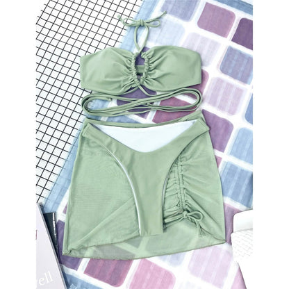 3-Pack: Criss Cross Halter Bikini Swimsuit & Beach Skirt DailySale