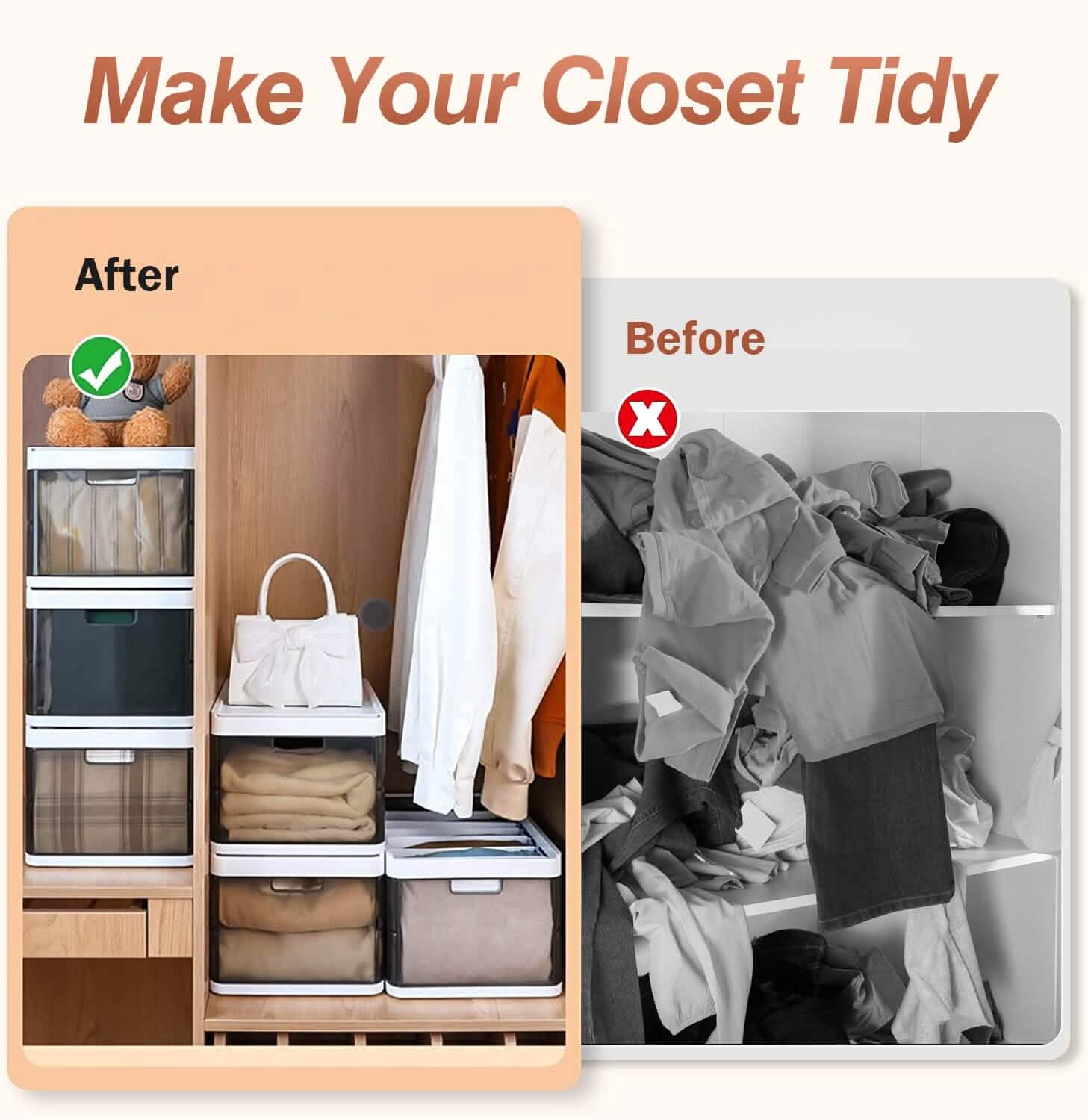 3-Pack: Foldable Storage Bin with Lid Stackable Plastic Closet Organizer DailySale