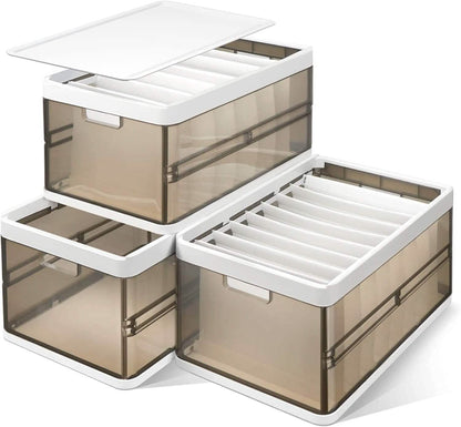 3-Pack: Foldable Storage Bin with Lid Stackable Plastic Closet Organizer DailySale