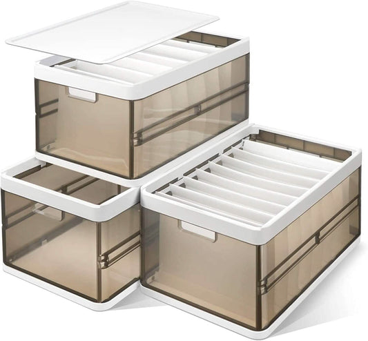 3-Pack: Foldable Storage Bin with Lid Stackable Plastic Closet Organizer DailySale