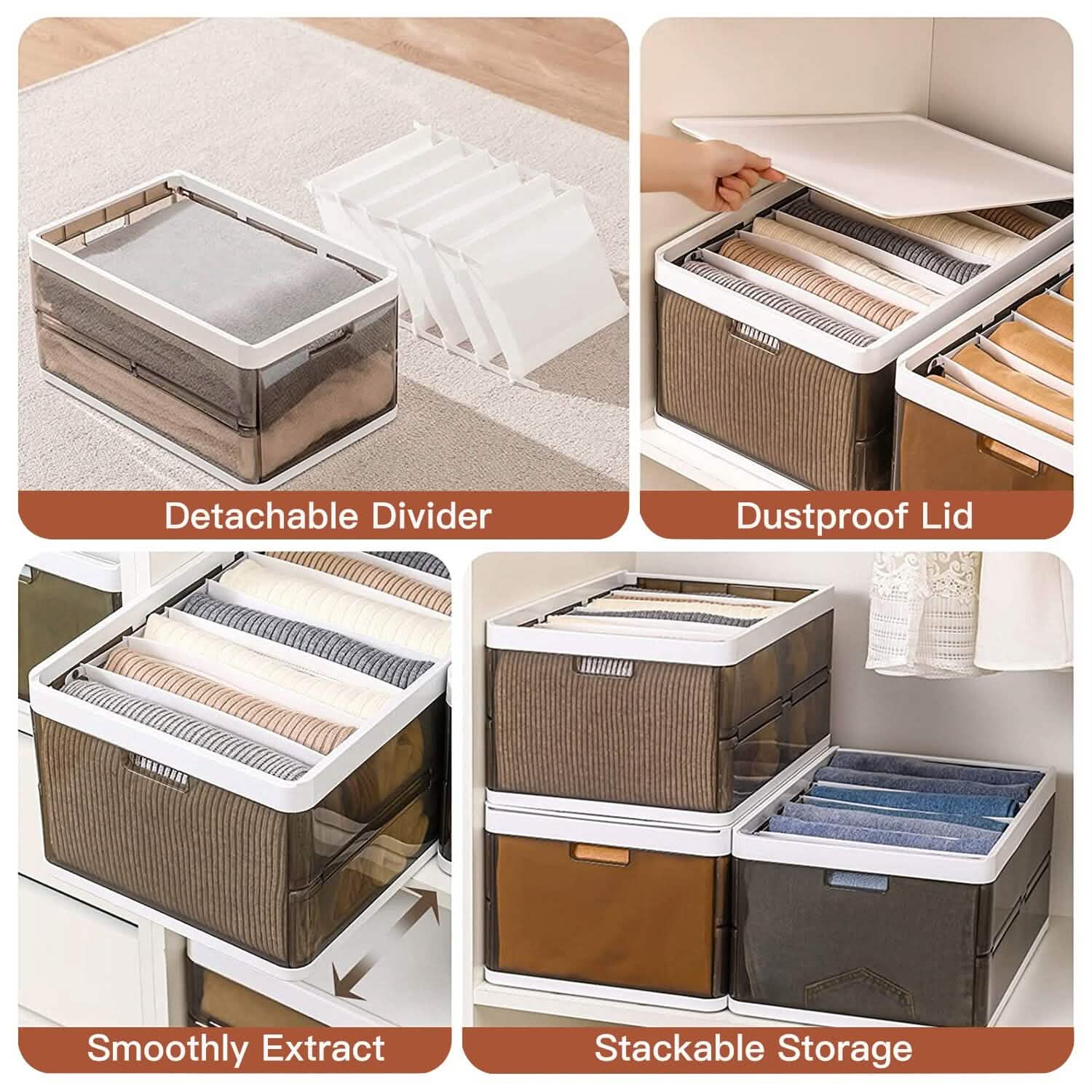 3-Pack: Foldable Storage Bin with Lid Stackable Plastic Closet Organizer DailySale