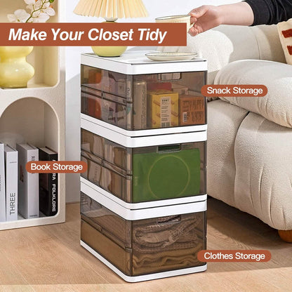 3-Pack: Foldable Storage Bin with Lid Stackable Plastic Closet Organizer DailySale