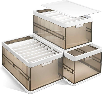 3-Pack: Foldable Storage Bin with Lid Stackable Plastic Closet Organizer DailySale