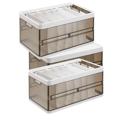 3-Pack: Foldable Storage Bin with Lid Stackable Plastic Closet Organizer DailySale