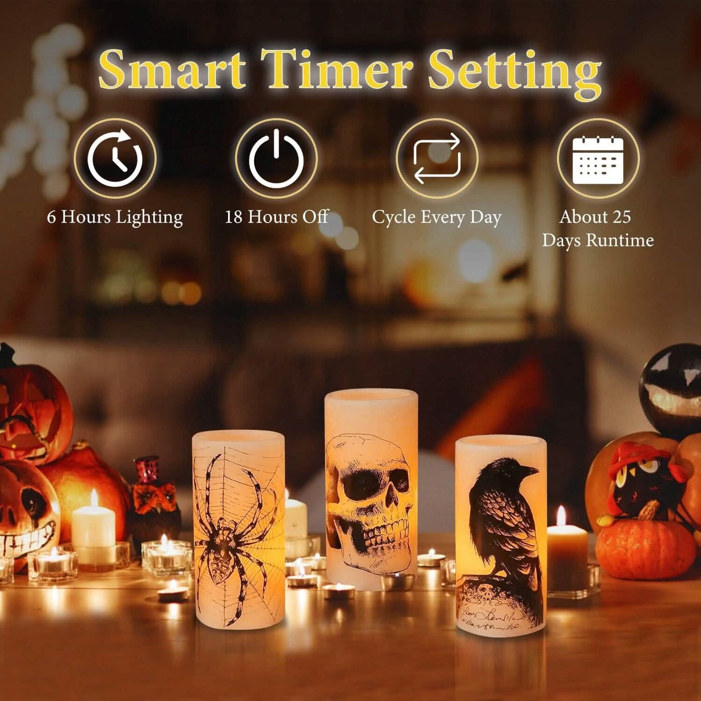 3-Pack: Halloween Battery Operated Flameless Candle Lamp with Timer Setting DailySale