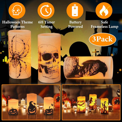 3-Pack: Halloween Battery Operated Flameless Candle Lamp with Timer Setting DailySale