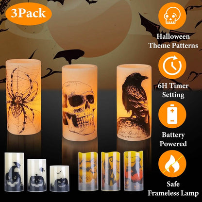 3-Pack: Halloween Battery Operated Flameless Candle Lamp with Timer Setting DailySale