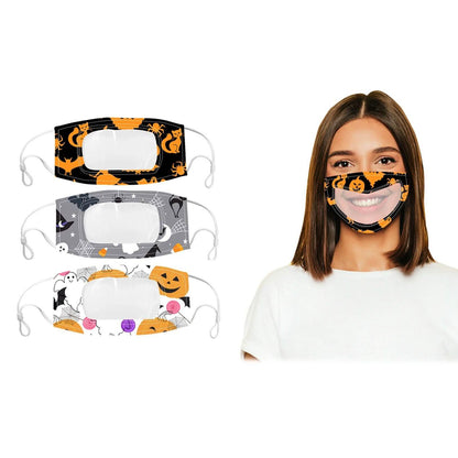 3-Pack: Halloween Edition Smile Communicator Clear Mouth Face Mask DailySale