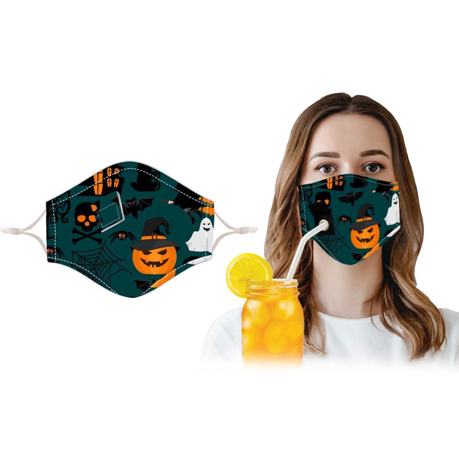 3-Pack: Halloween Special Reusable Face Mask With Drinking Straw Hole DailySale