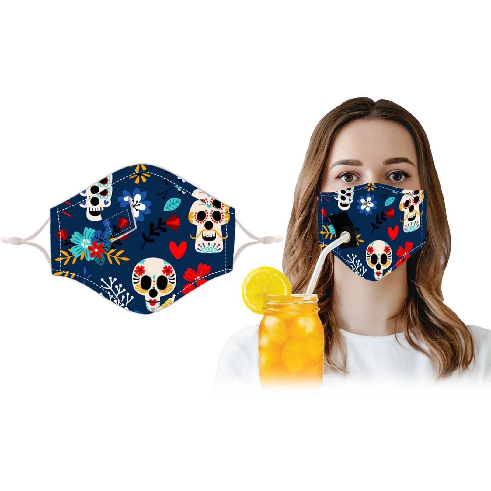 3-Pack: Halloween Special Reusable Face Mask With Drinking Straw Hole DailySale