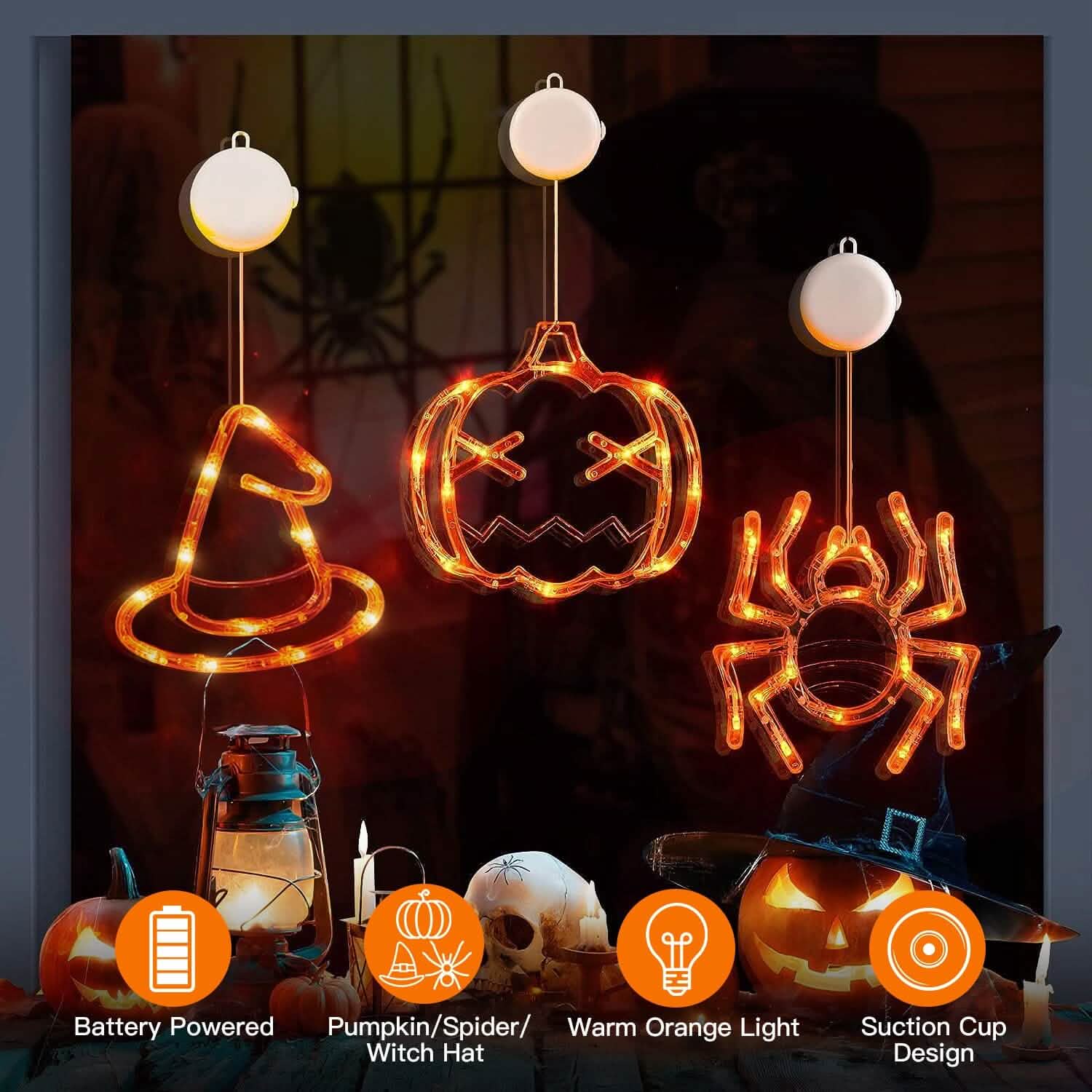 3-Pack: Halloween Window Light with Suction Cup Hanging Holes DailySale