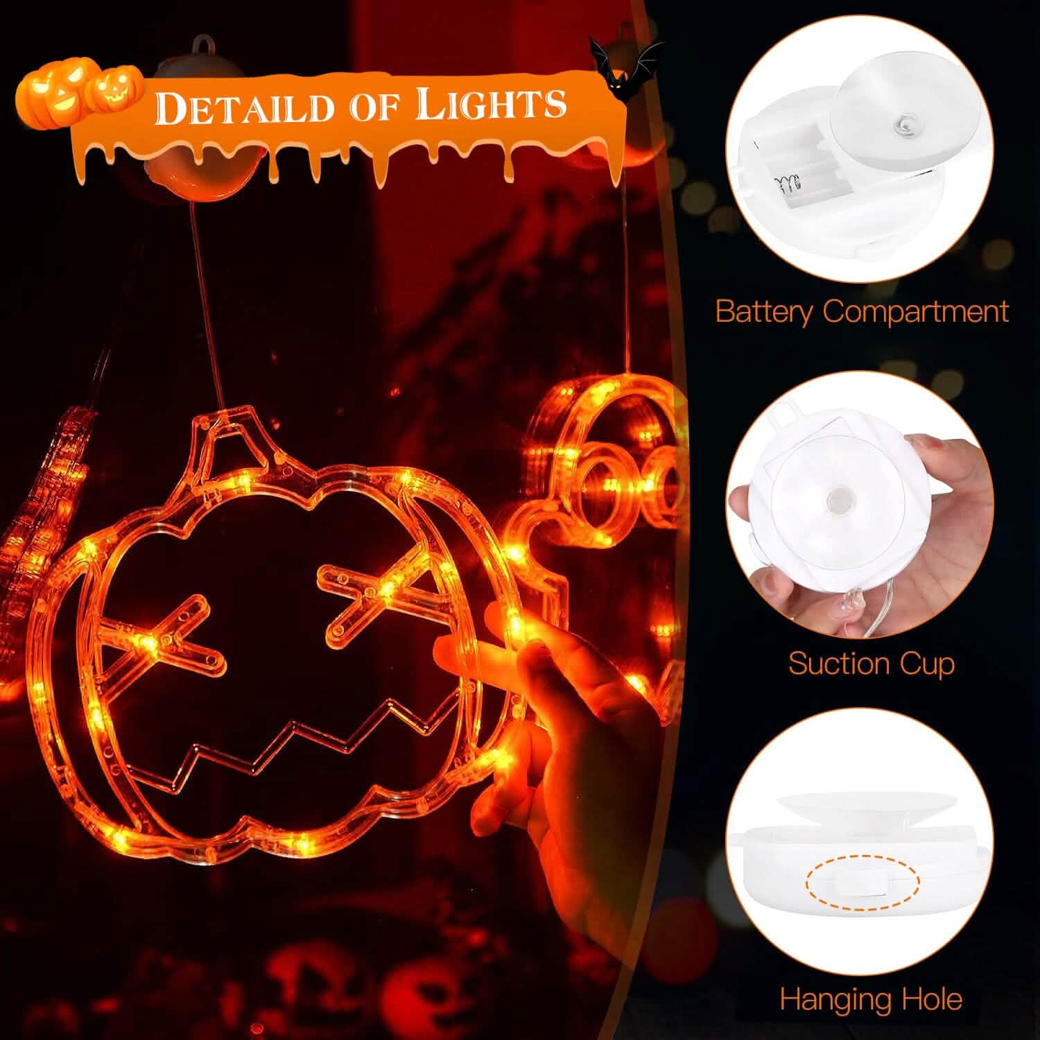 3-Pack: Halloween Window Light with Suction Cup Hanging Holes DailySale