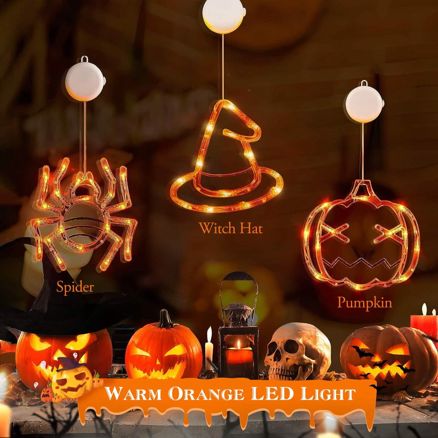 3-Pack: Halloween Window Light with Suction Cup Hanging Holes DailySale