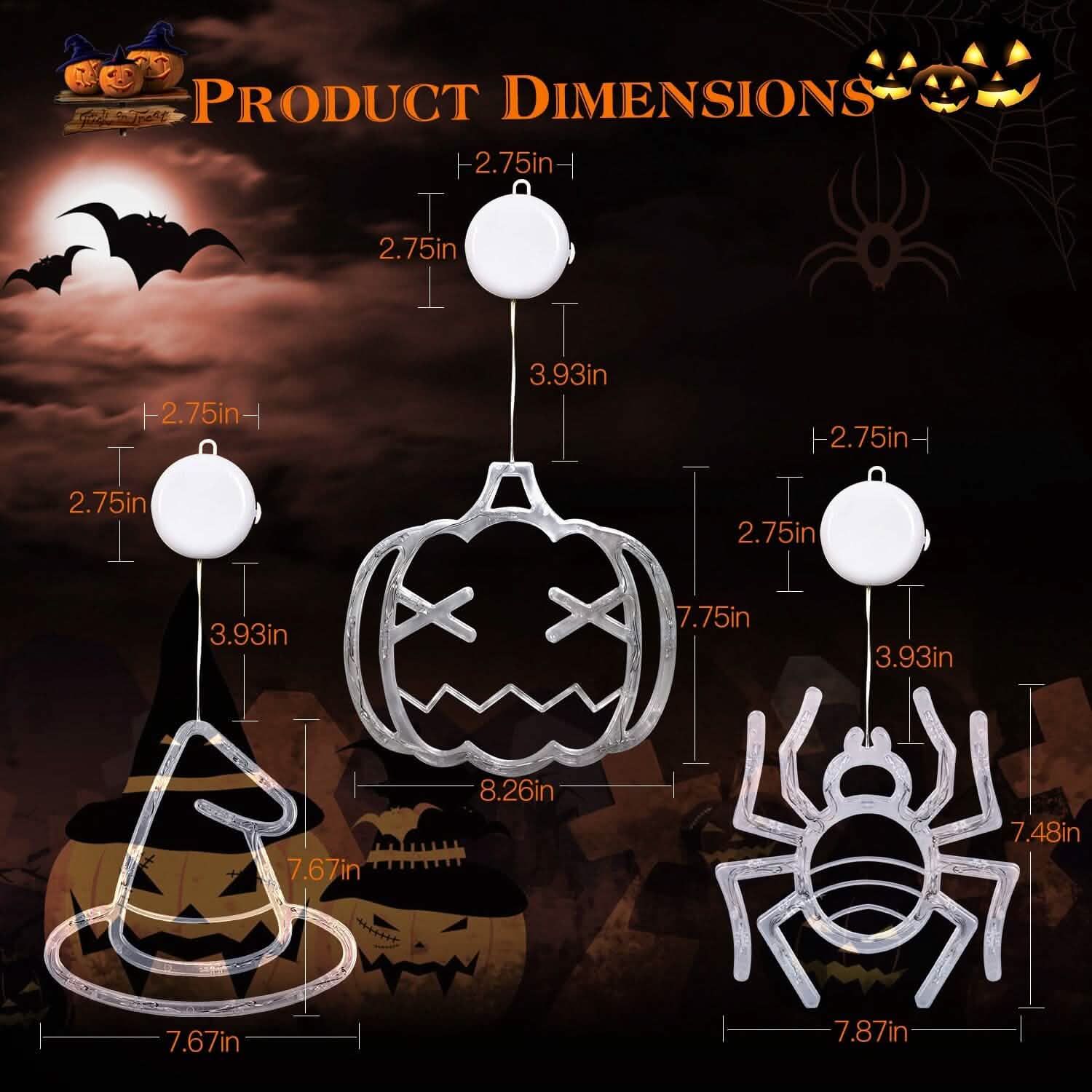 3-Pack: Halloween Window Light with Suction Cup Hanging Holes DailySale