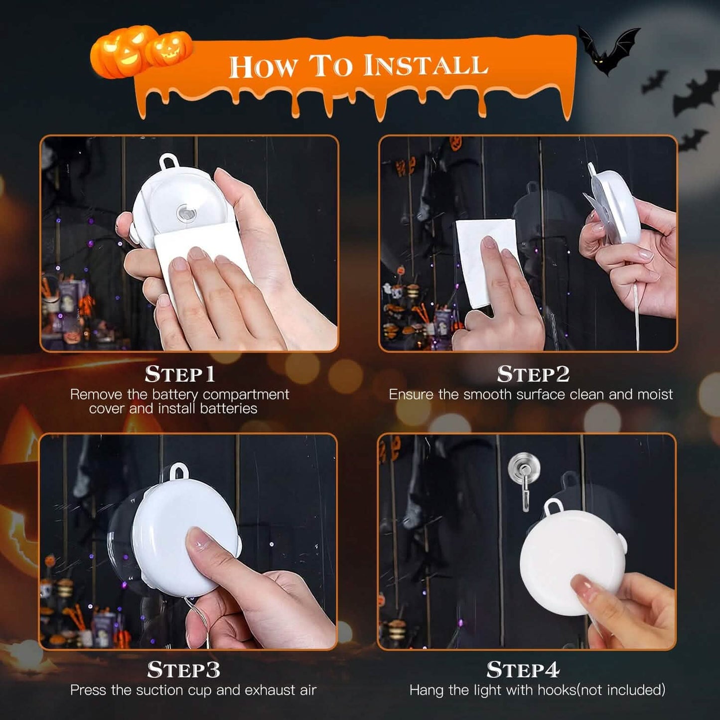 3-Pack: Halloween Window Light with Suction Cup Hanging Holes DailySale