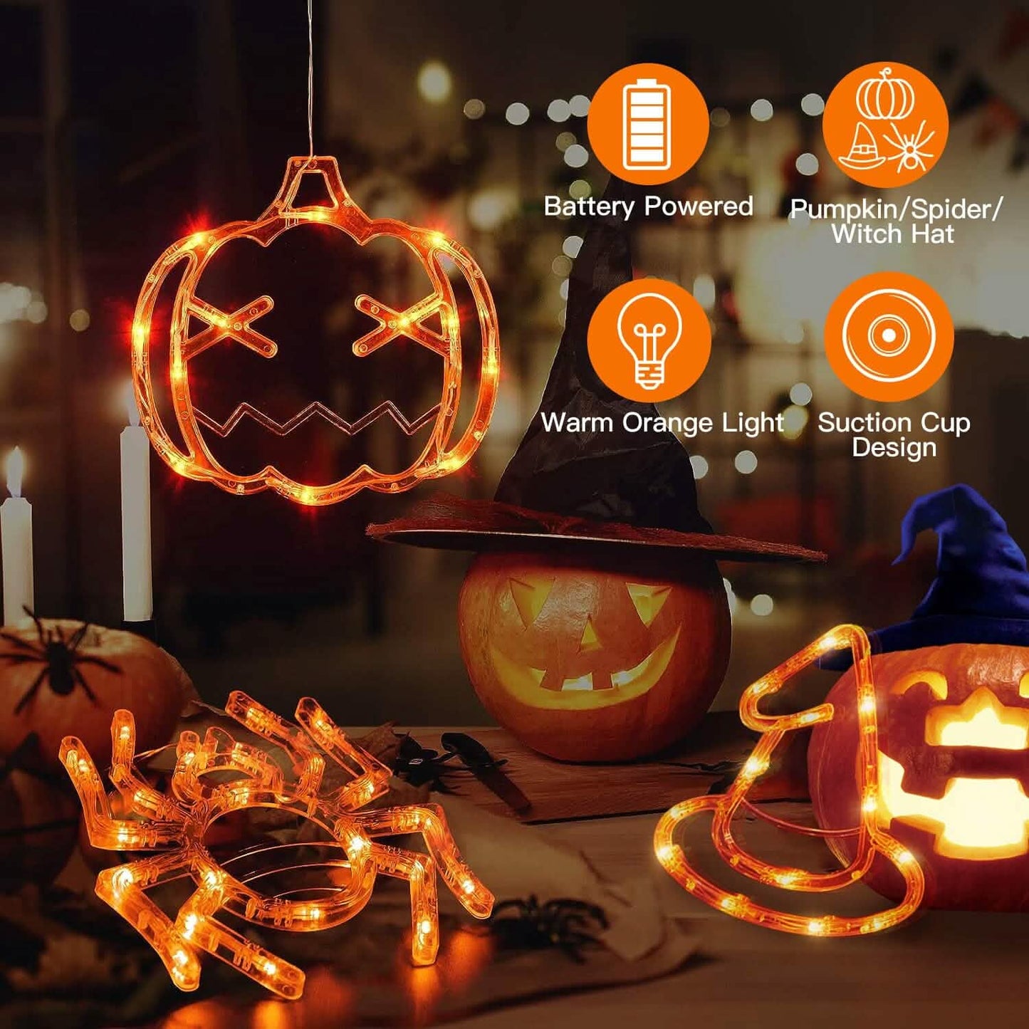 3-Pack: Halloween Window Light with Suction Cup Hanging Holes DailySale