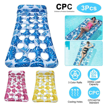 3-Pack: Inflatable Pool Float Raft Water Lounge 330lbs Load-Bearing Mattress with Headrest DailySale