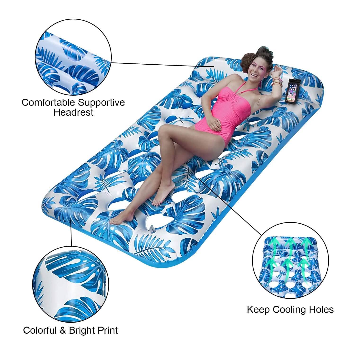 3-Pack: Inflatable Pool Float Raft Water Lounge 330lbs Load-Bearing Mattress with Headrest DailySale