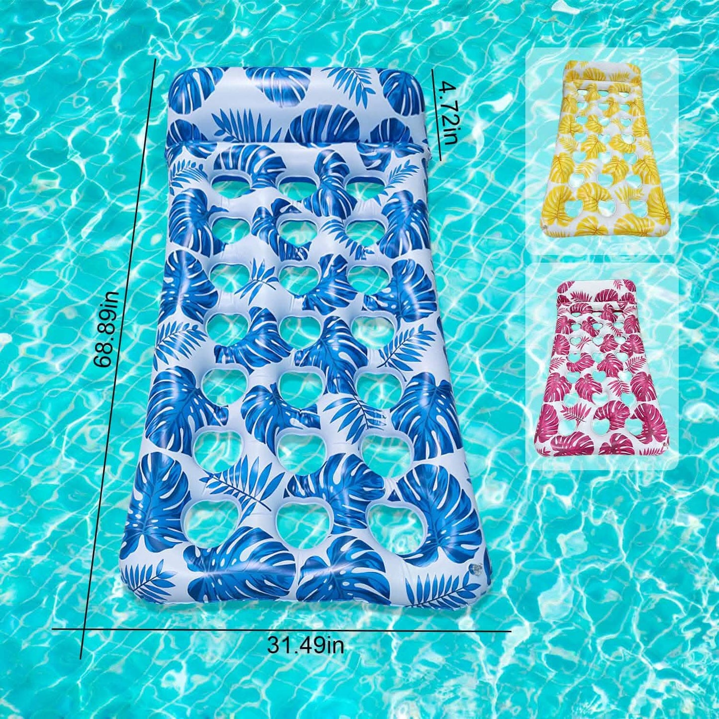 3-Pack: Inflatable Pool Float Raft Water Lounge 330lbs Load-Bearing Mattress with Headrest DailySale