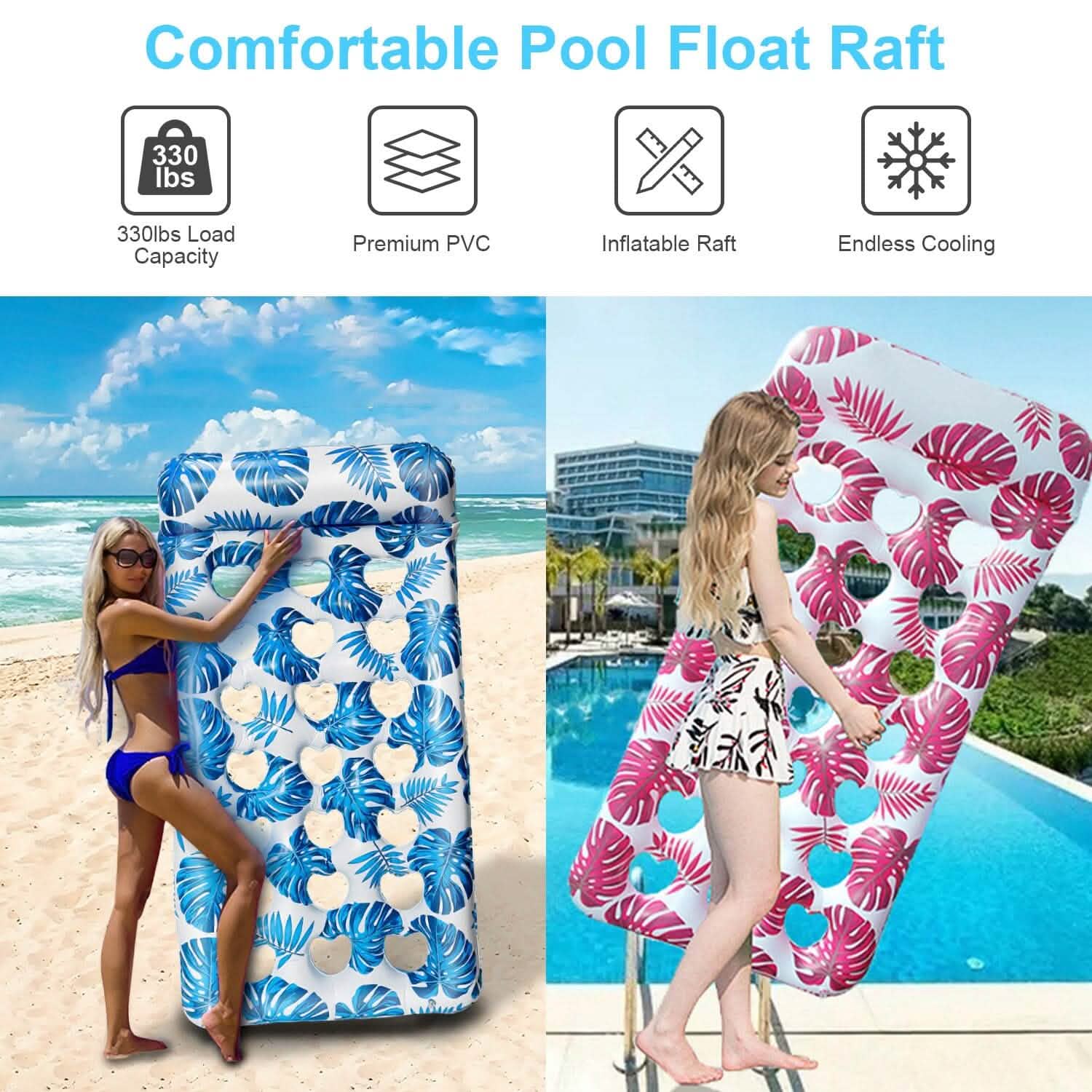 3-Pack: Inflatable Pool Float Raft Water Lounge 330lbs Load-Bearing Mattress with Headrest DailySale
