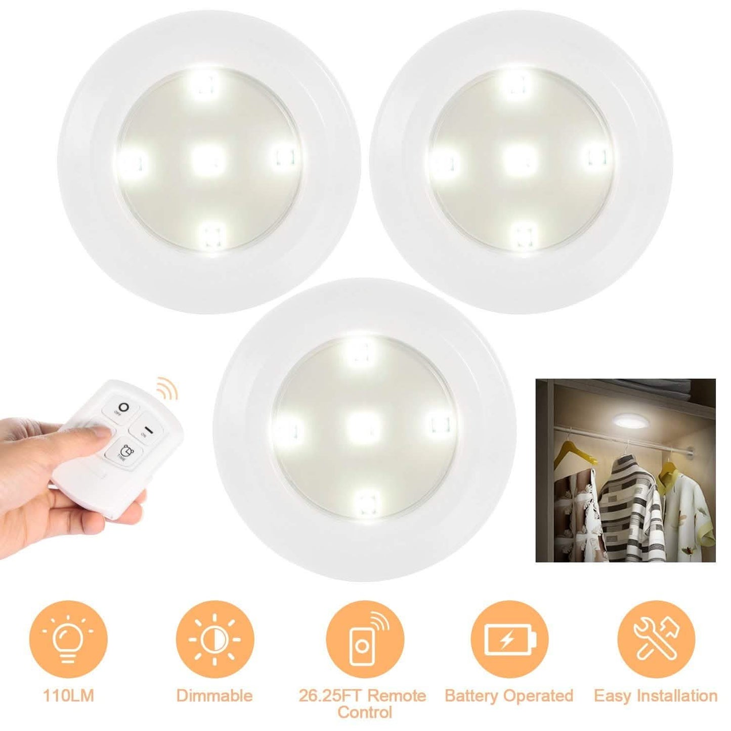 3-Pack: LED Wireless Puck Closet Lights DailySale
