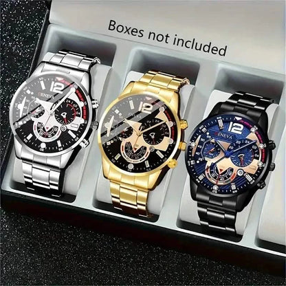 3-Pack: Luxury Men's Quartz Watch Set with Precision Time Scale DailySale