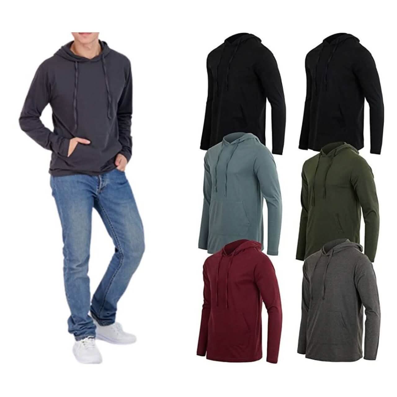 3-Pack: Men's Cotton Lightweight Pullover Hoodie with Kangaroo Pocket DailySale