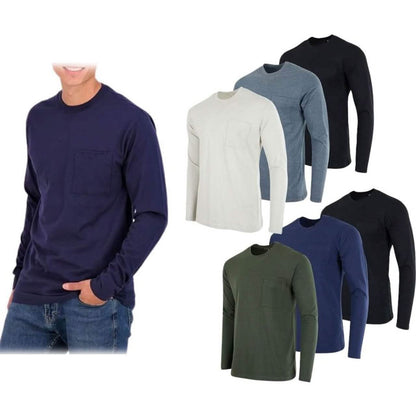 3-Pack: Men's Cotton Long Sleeve T-Shirt with Chest Pocket DailySale