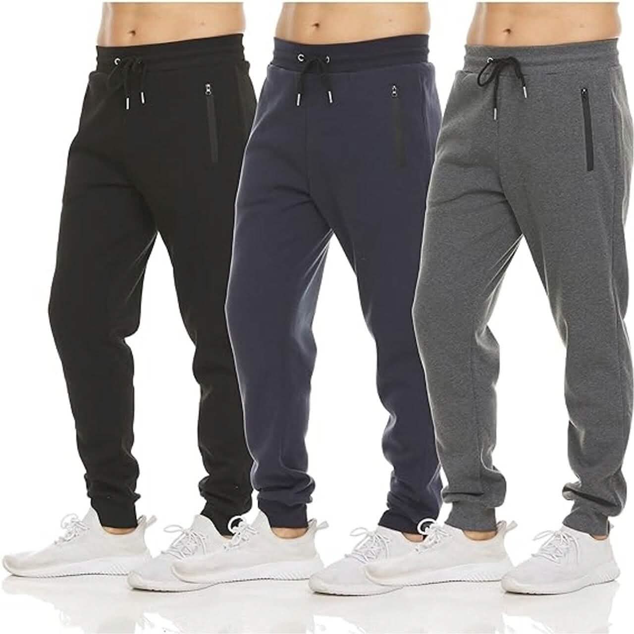 3-Pack: Men's Fleece Active Joggers with Zipper Pockets DailySale