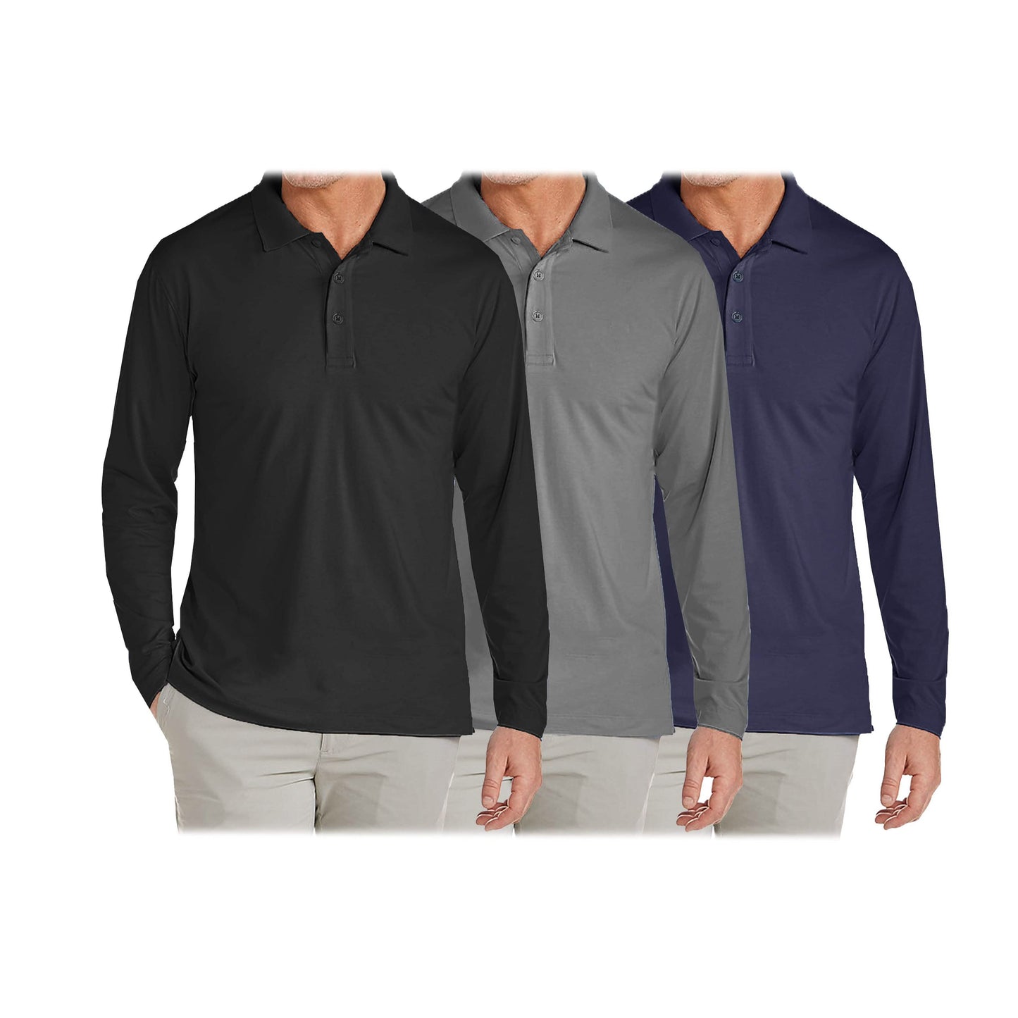 3-Pack: Men's Long Sleeve Pique Polo Shirts DailySale