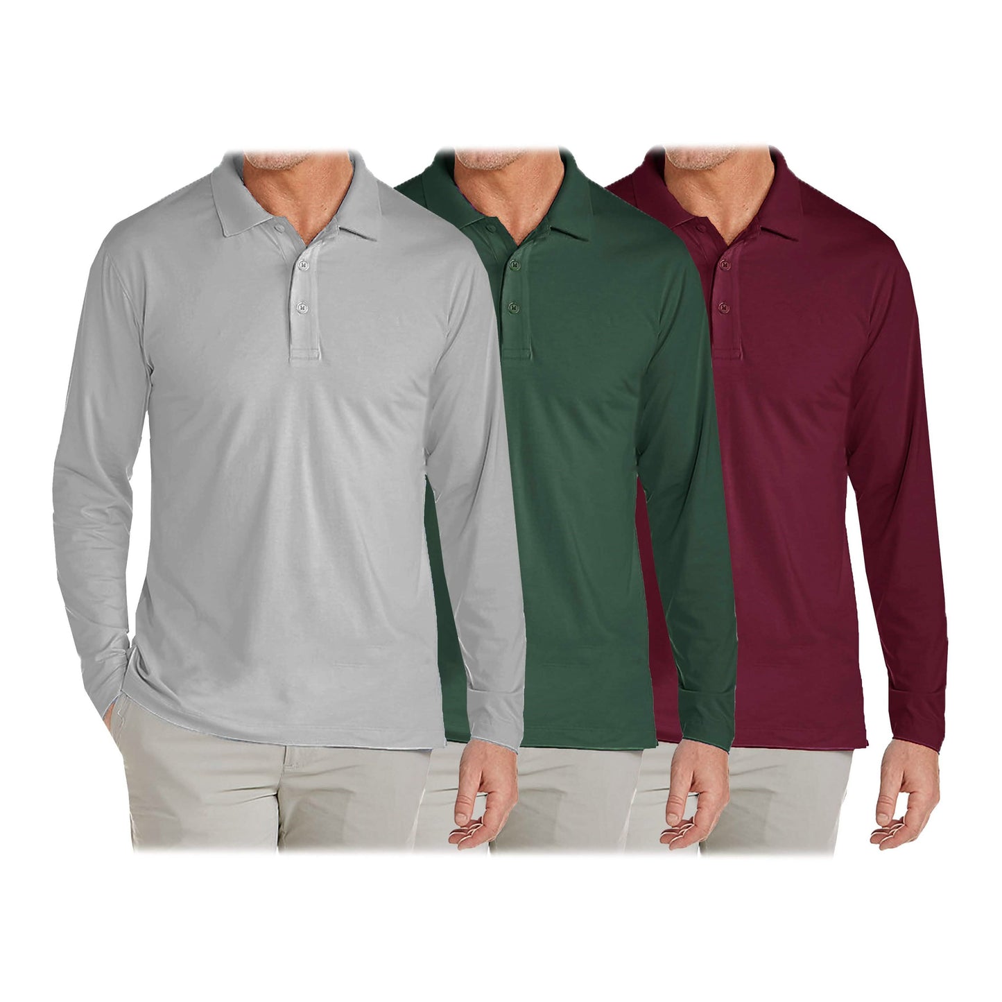 3-Pack: Men's Long Sleeve Pique Polo Shirts DailySale