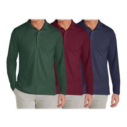 3-Pack: Men's Long Sleeve Pique Polo Shirts DailySale