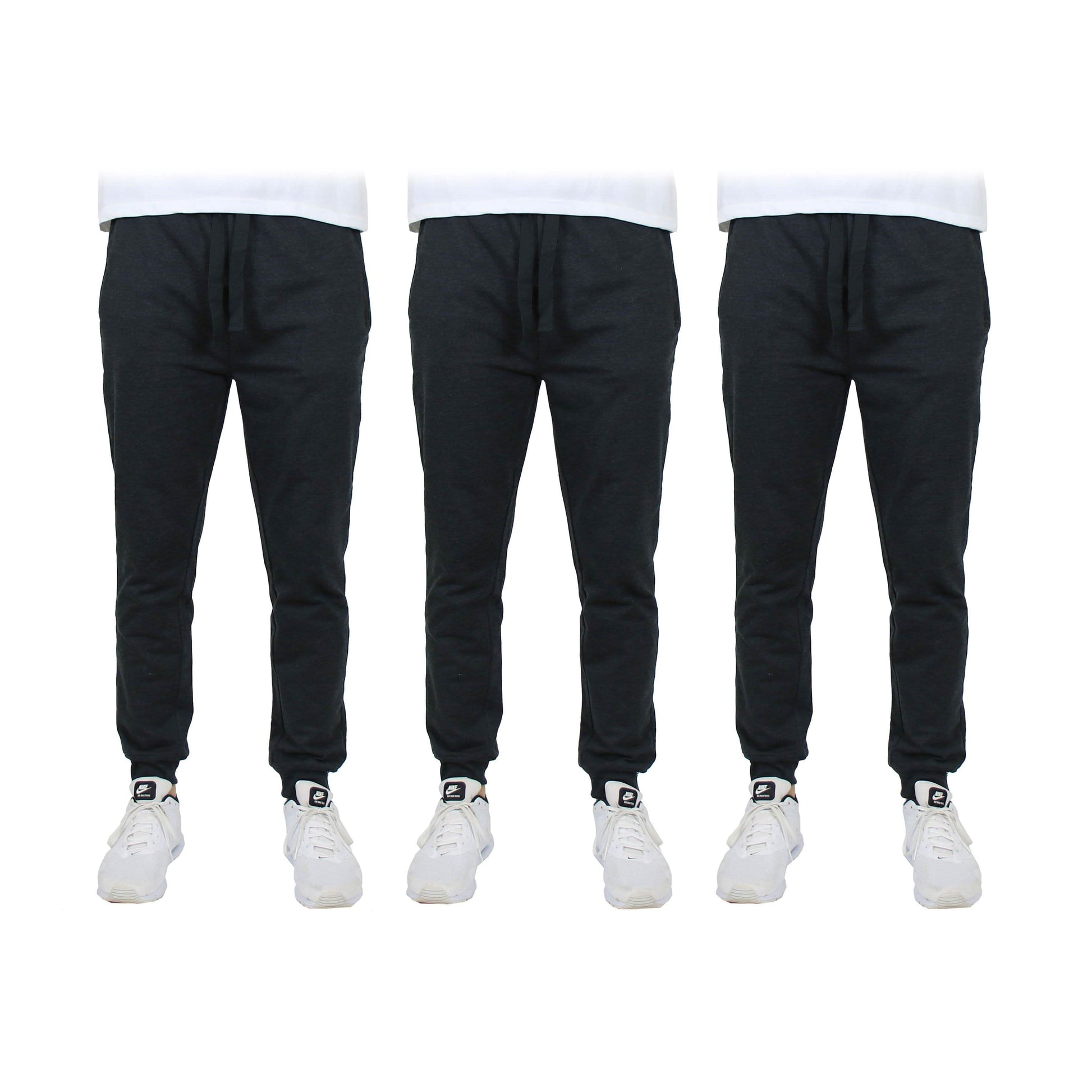 3-Pack: Men's Slim Fitting French Terry Jogger Lounge Pants with Zipper Pockets DailySale