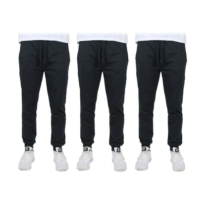 3-Pack: Men's Slim Fitting French Terry Jogger Lounge Pants with Zipper Pockets DailySale