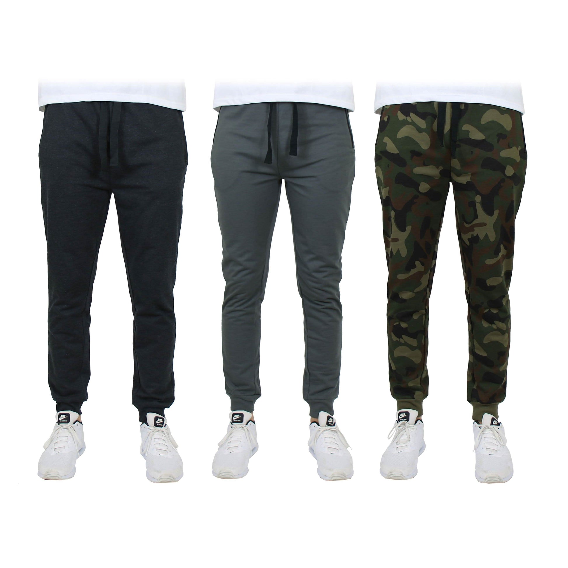 3-Pack: Men's Slim Fitting French Terry Jogger Lounge Pants with Zipper Pockets DailySale