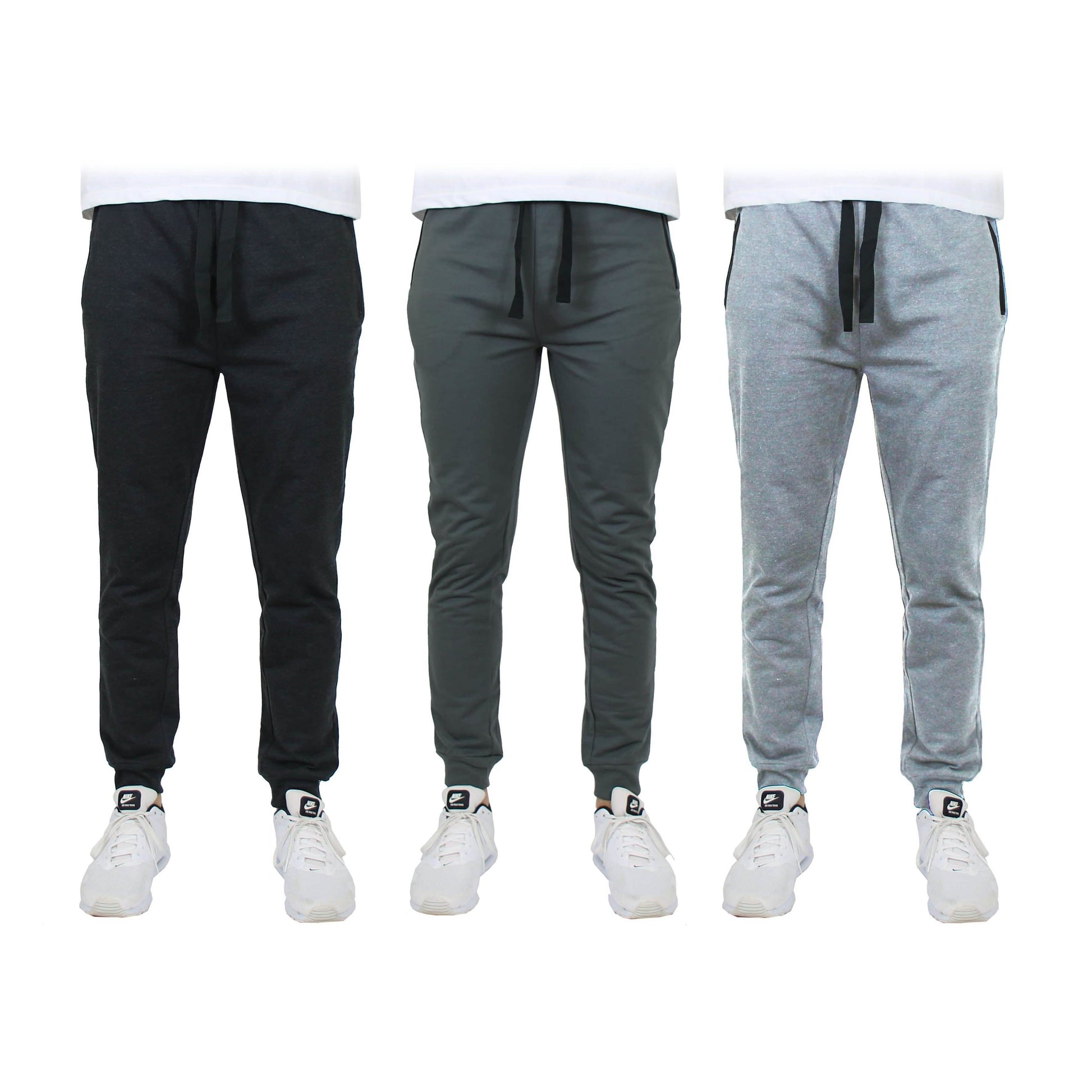 3-Pack: Men's Slim Fitting French Terry Jogger Lounge Pants with Zipper Pockets DailySale