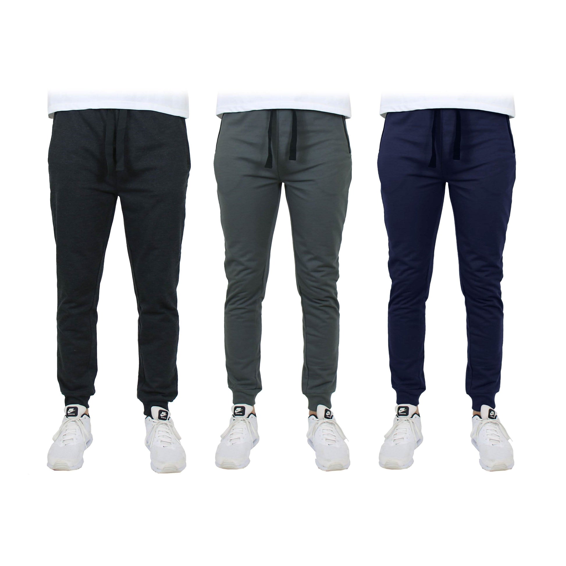 3-Pack: Men's Slim Fitting French Terry Jogger Lounge Pants with Zipper Pockets DailySale
