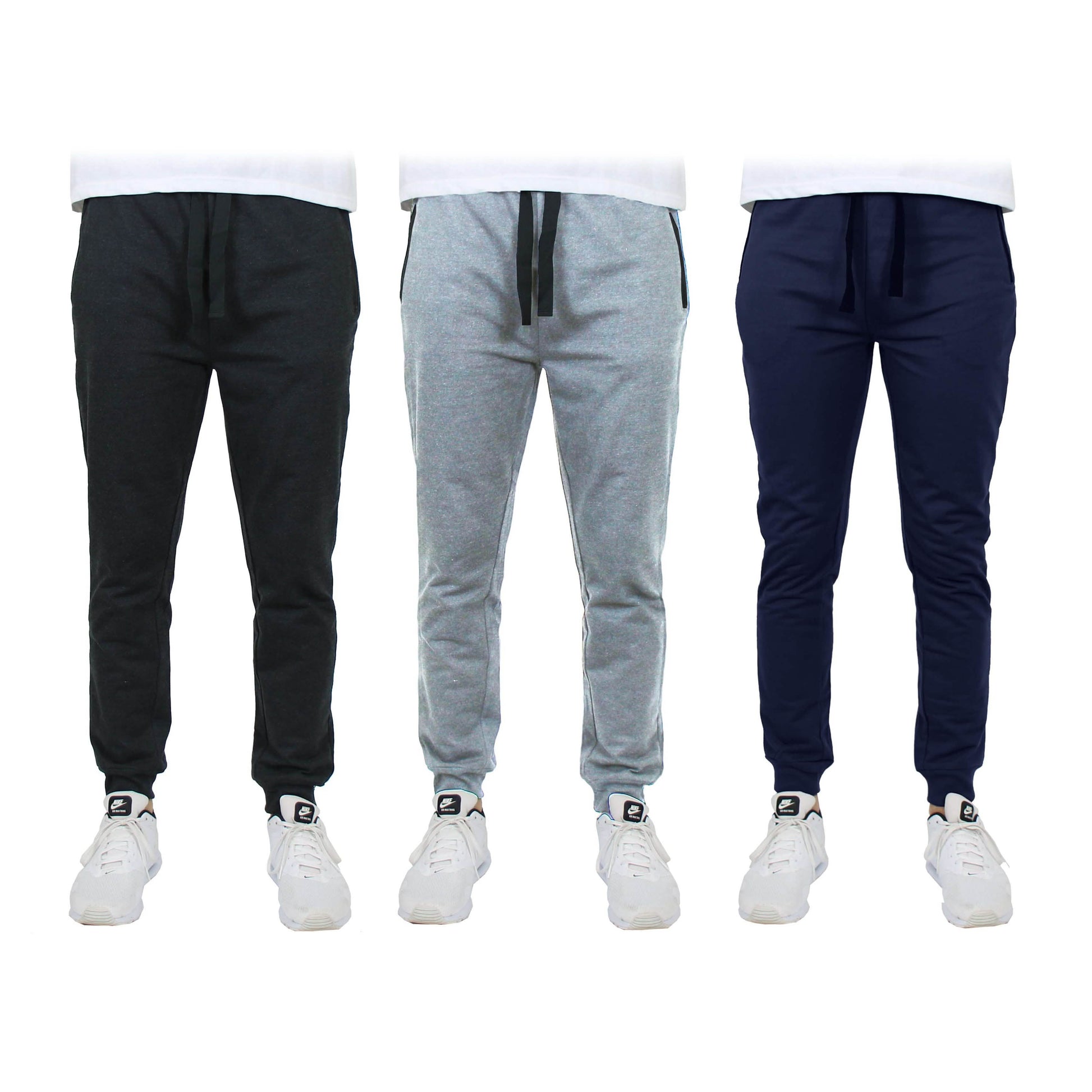3-Pack: Men's Slim Fitting French Terry Jogger Lounge Pants with Zipper Pockets DailySale