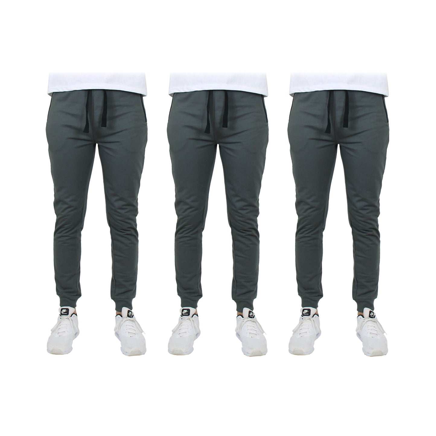 3-Pack: Men's Slim Fitting French Terry Jogger Lounge Pants with Zipper Pockets DailySale
