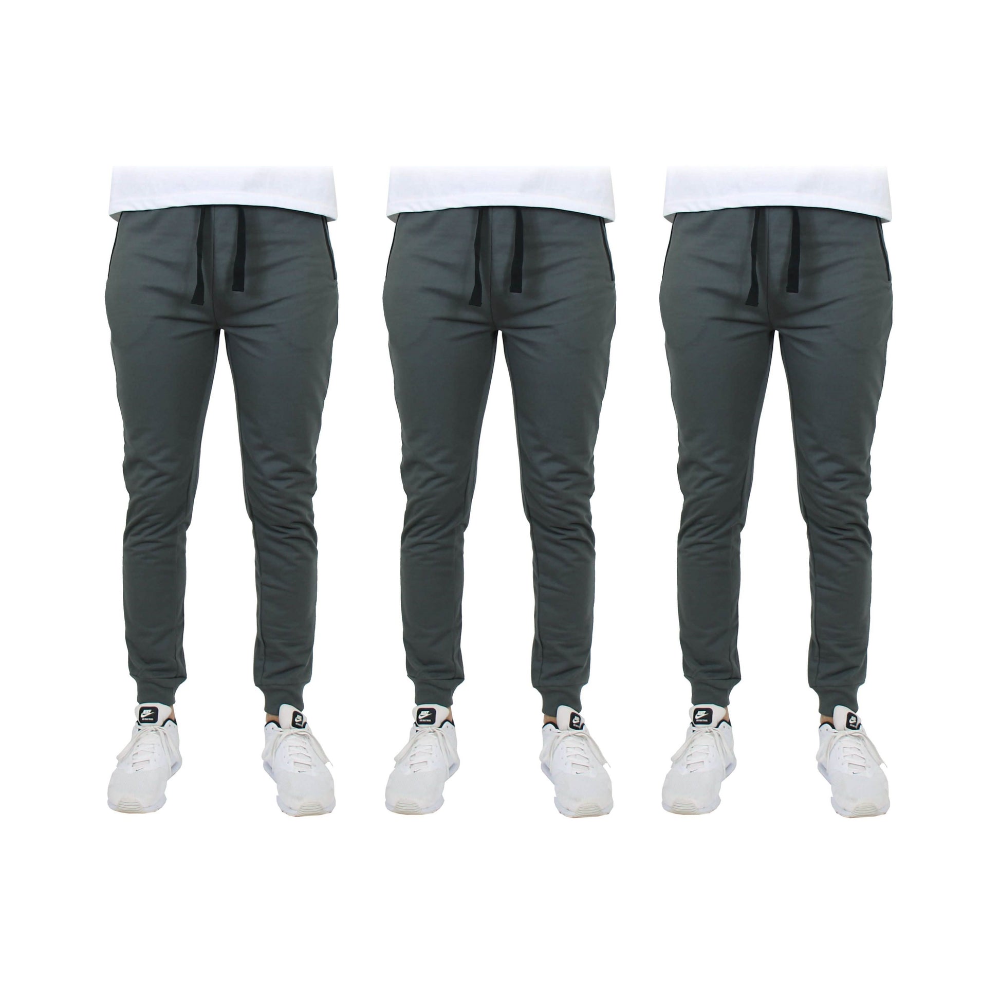 3-Pack: Men's Slim Fitting French Terry Jogger Lounge Pants with Zipper Pockets DailySale
